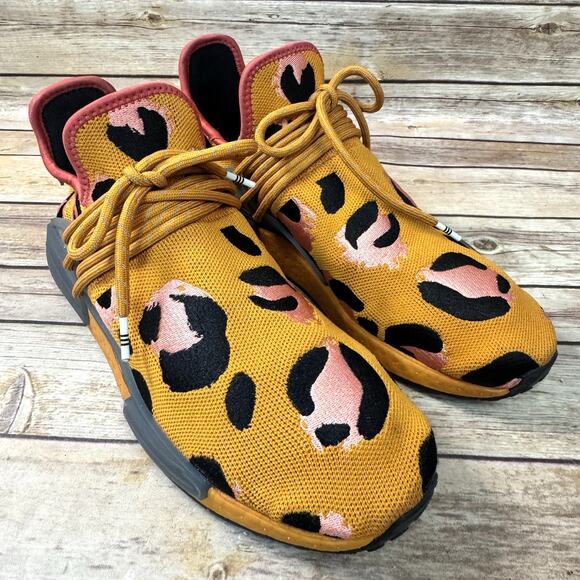 Adidas Mens Orange Black Pharrell NMD Human Race Animal Print Sneakers 10 - Picture 1 of 9